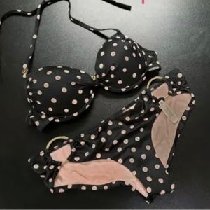 Victoria’s Secret Maldives Swimsuit Black Pink Polka Dot-Gold 34C/M -NEW-RARE